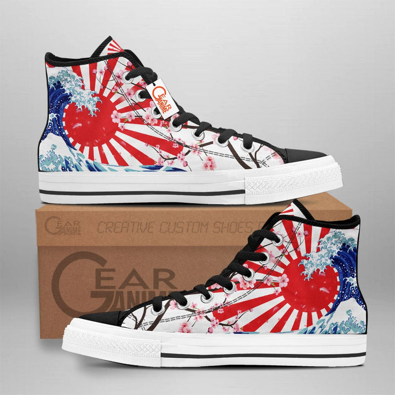 Japanese Kanagawa Wave Red Sun Sakura High Top Shoes Anime HA1406