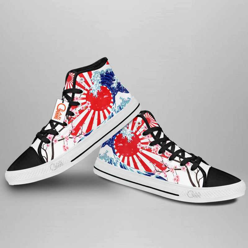 Japanese Kanagawa Wave Red Sun Sakura High Top Shoes Anime HA1406