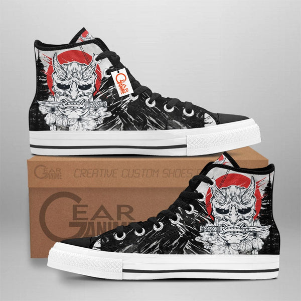 Japanese Oni Mask Katana High Top Shoes Anime