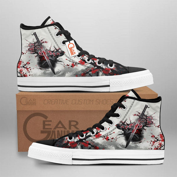 Japanese Katana Sakura Red Sun High Top Shoes Anime HA2806