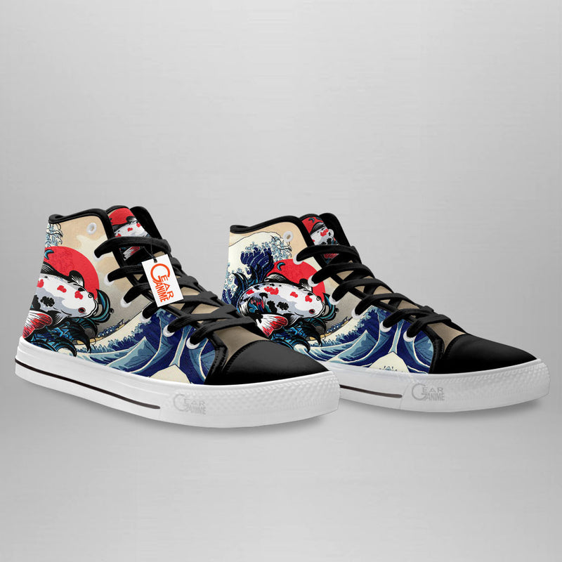 Japanese Kanagawa Great Wave Koi Fish High Top Shoes Anime HA2706