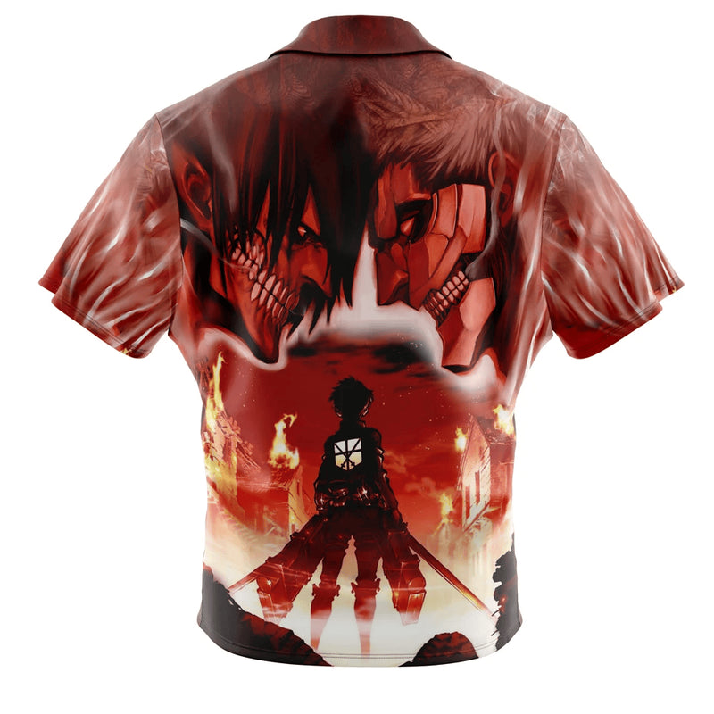 AnimeDwarf Burning Attack on Titan Button Up Hawaiian Shirt