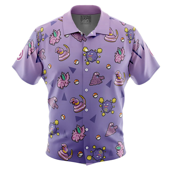 Poison Type Pattern Pokemon Button Up Hawaiian Shirt