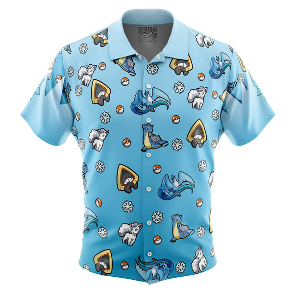 Ice Type Pokemon Pattern Button Up Hawaiian Shirt