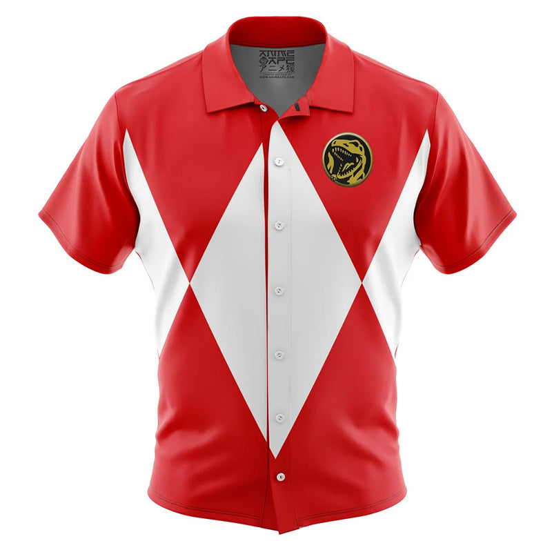 Red Ranger Mighty Morphin Power Rangers Button Up Hawaiian Shirt