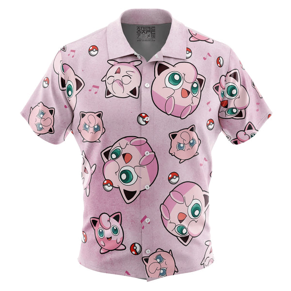 Jigglypuff Pattern Pokemon Button Up Hawaiian Shirt