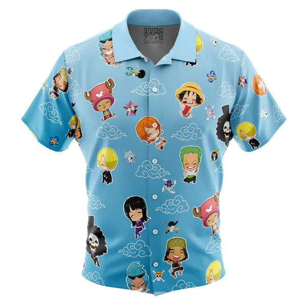 Chibi Strawhat Crew Pattern One Piece Button Up Hawaiian Shirt