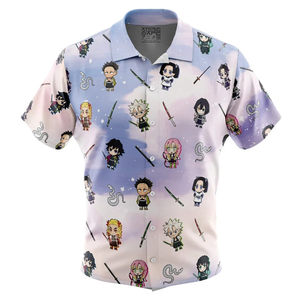 Chibi Hashira Pattern Demon Slayer Button Up Hawaiian Shirt