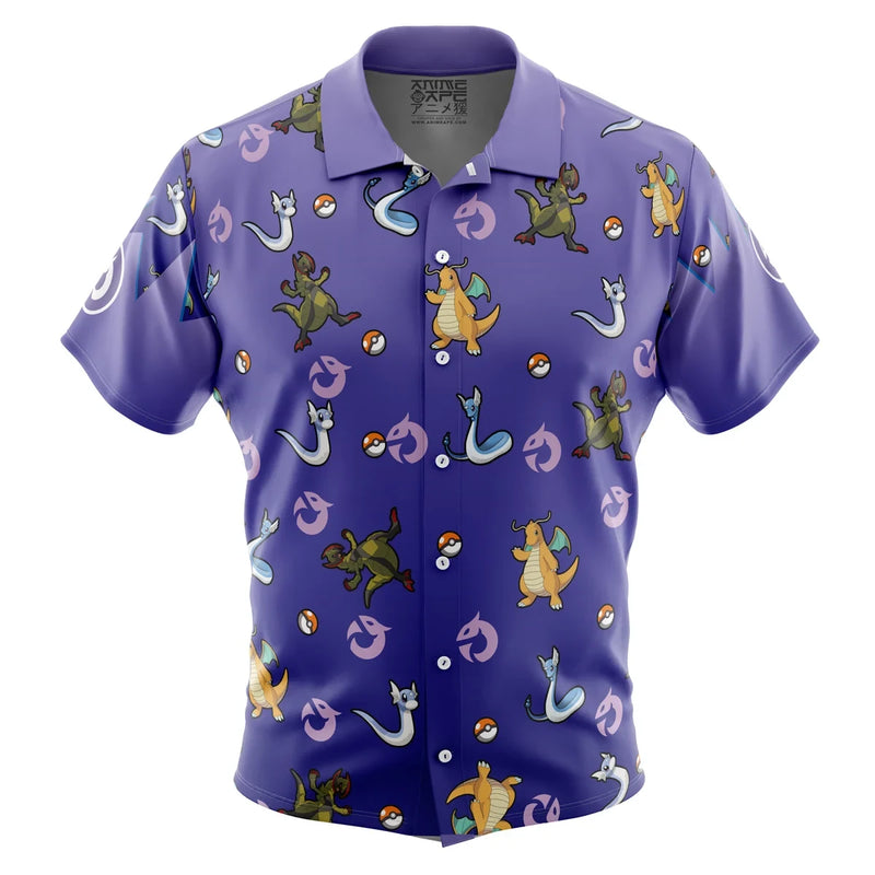 Dragon Type Pattern Pokemon Button Up Hawaiian Shirt