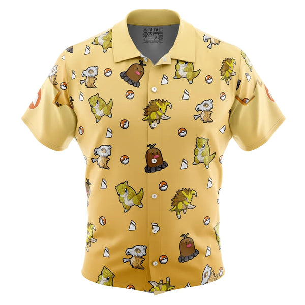 Ground Type Pattern Pokemon Button Up Hawaiian Shirt