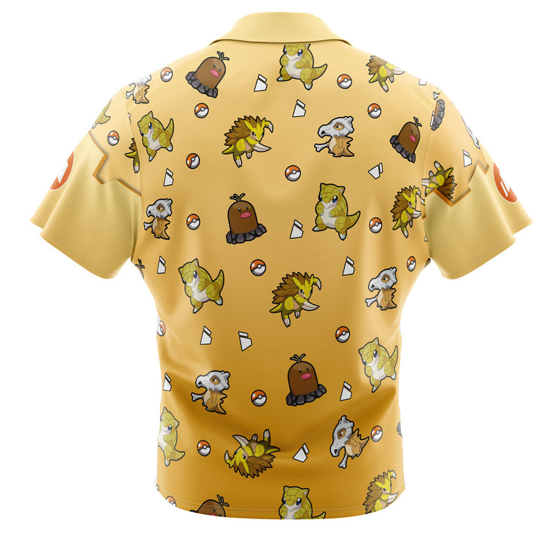 Ground Type Pattern Pokemon Button Up Hawaiian Shirt