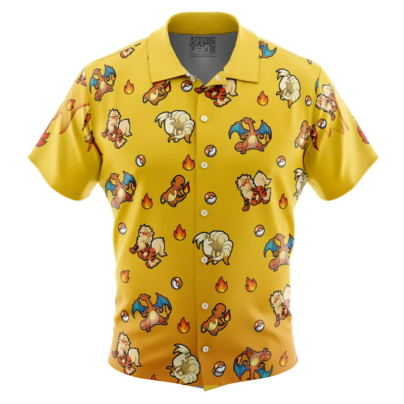 Fire Type Pattern Pokemon Button Up Hawaiian Shirt