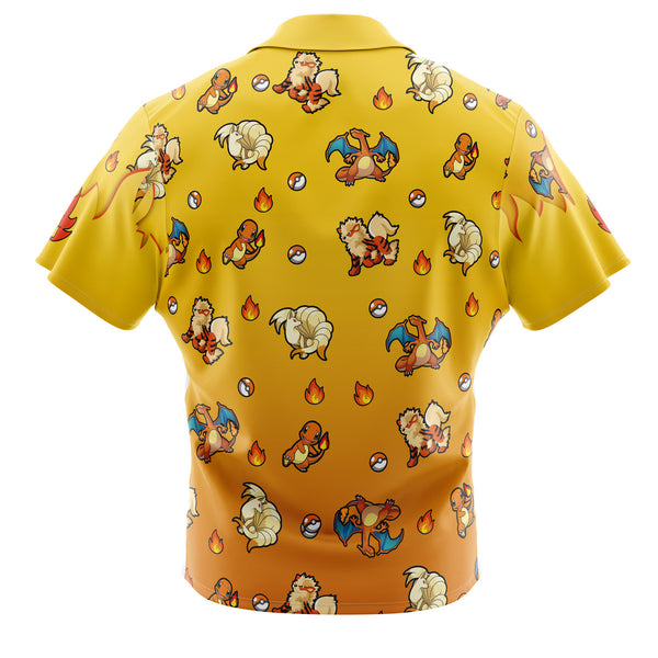 Fire Type Pattern Pokemon Button Up Hawaiian Shirt