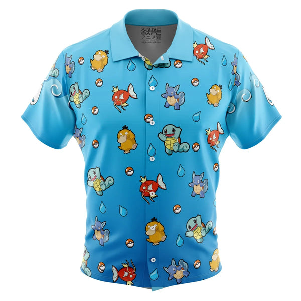 Water Type Pattern Pokemon Button Up Hawaiian Shirt