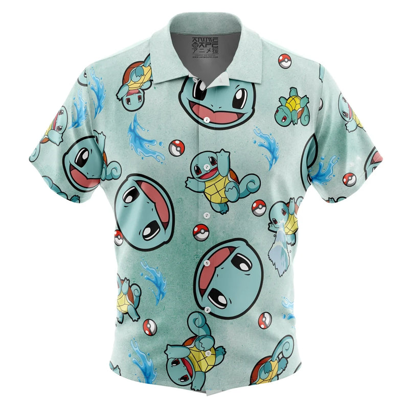 Squirtle Pattern Pokemon Button Up Hawaiian Shirt