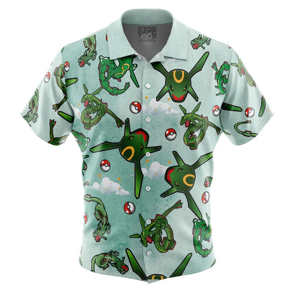 Rayquaza Pattern Pokemon Button Up Hawaiian Shirt