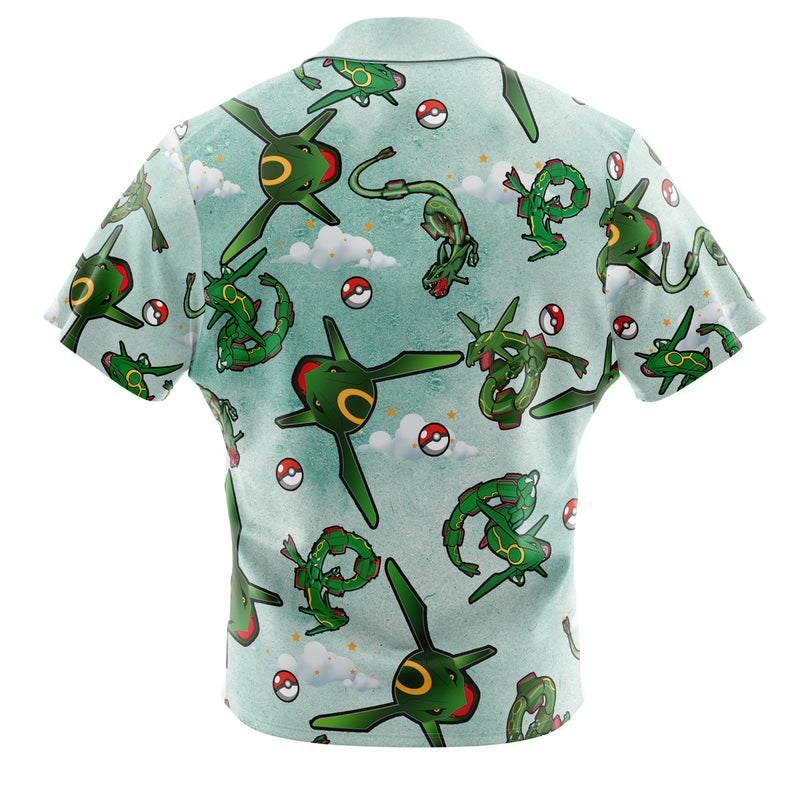 Rayquaza Pattern Pokemon Button Up Hawaiian Shirt