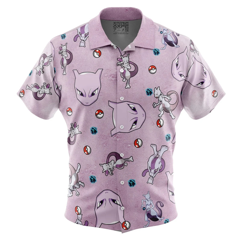 Mewtwo Pattern Pokemon Button Up Hawaiian Shirt