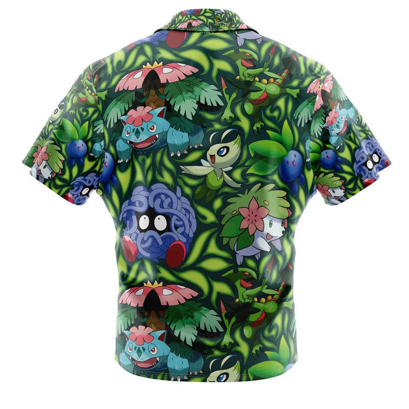 Grass Type Pokemon Pokemon Button Up Hawaiian Shirt