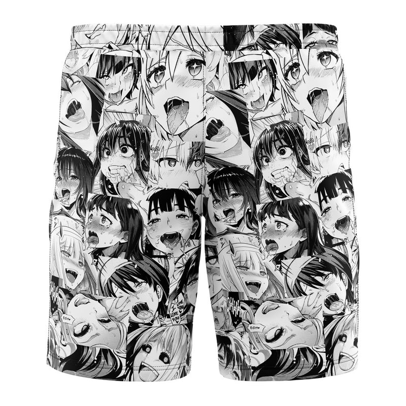 Ahegao Manga Collage Board Shorts Swim Trunks