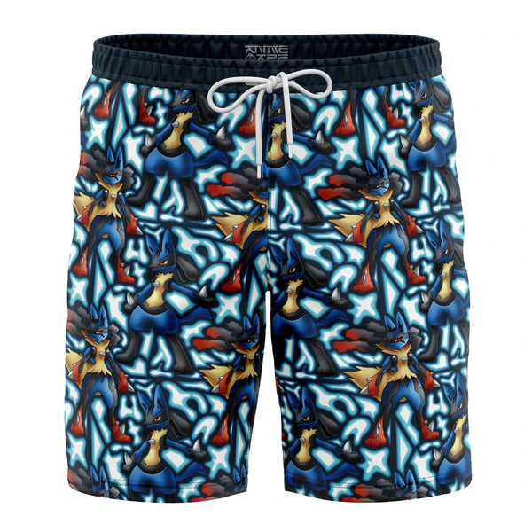 Lucario x Mega Lucario Pokemon Board Shorts Swim Trunks