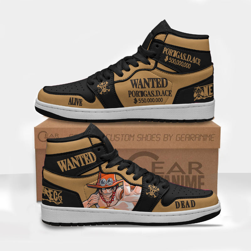 Portgas D. Ace Wanted Custom Shoes One Piece Anime Boot Sneakers