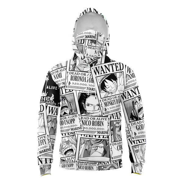 Aloha Strawhat Wanted Pattern One Piece Masked Hoodie