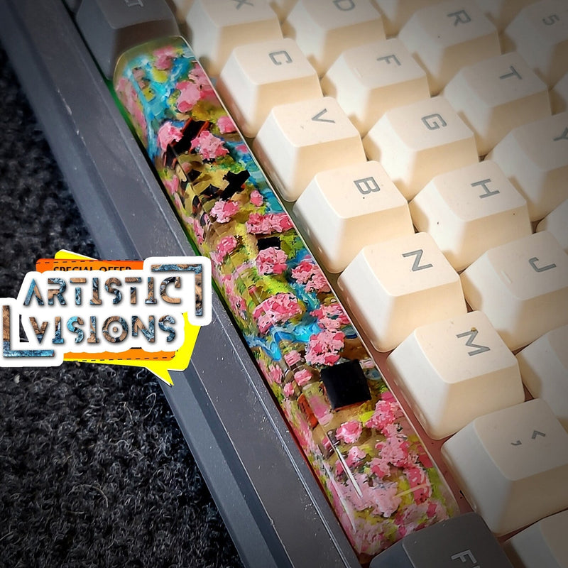 Torii Gate Japan Blossom Spacebar Artisan Keycaps Epoxy Resin