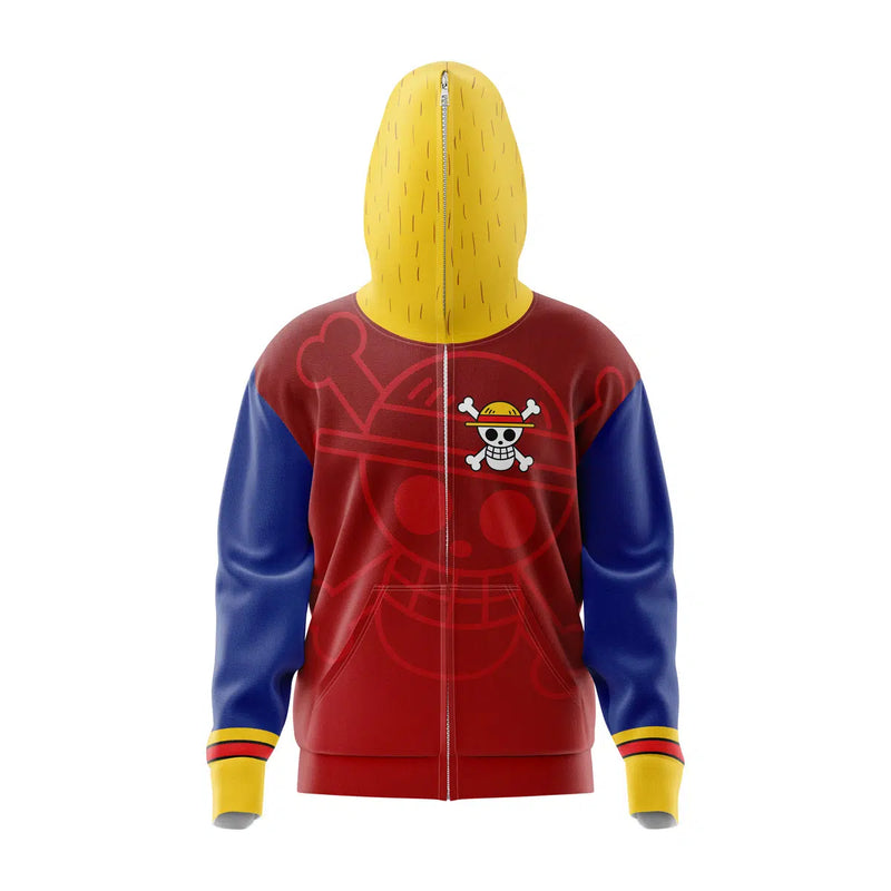 Luffy Straw Hat One Piece Full Face Zip Hoodie