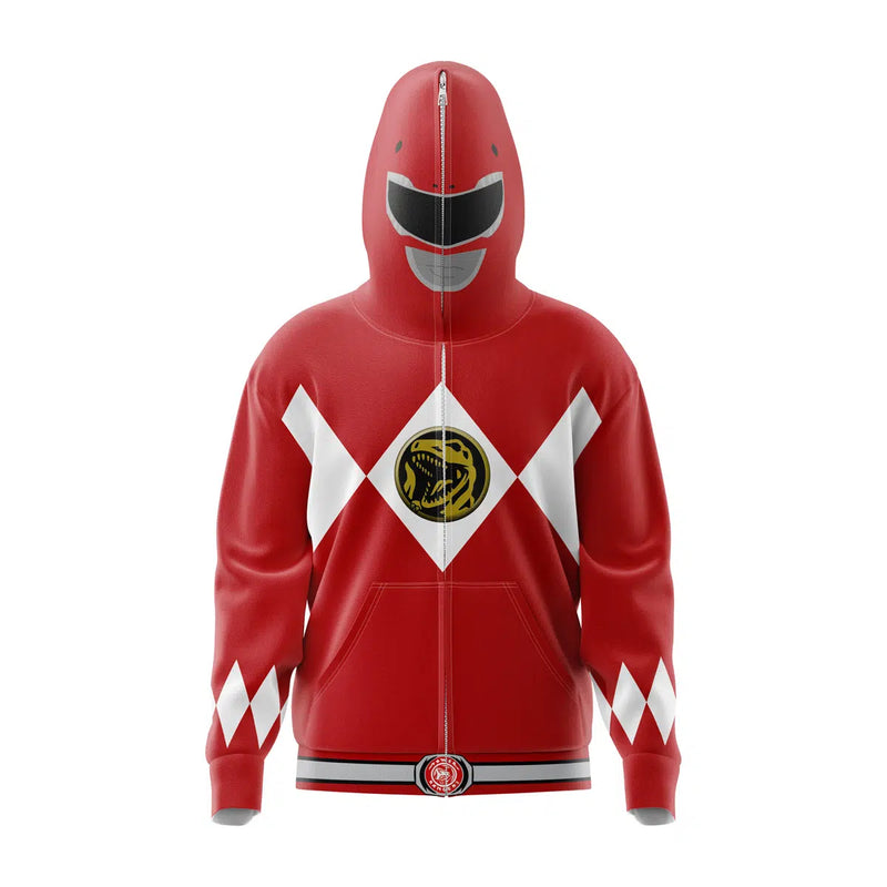 Red Ranger Power Rangers Full Face Zip Hoodie