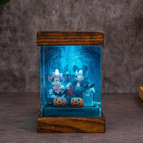 Mickey Mouse Halloween Graveyard Pumpkin Epoxy Resin Lamp, Night Light