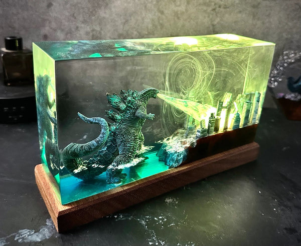 Godzilla Attack City Destroy All Epoxy Resin Lamp, Night Light