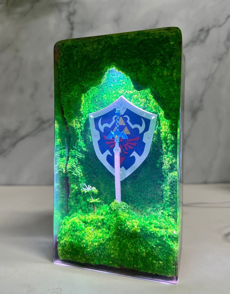 Zelda Master Sword Hylian Shield Epoxy Resin Lamp, Night Light