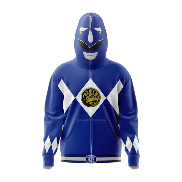 Blue Ranger Power Rangers Full Face Zip Hoodie