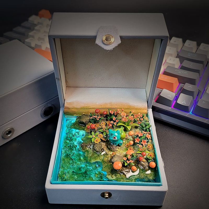 Pokemon Bulbasaur Fushigidane Island Diorama Treasure Mistery Box Gift Epoxy Resin, Night Light