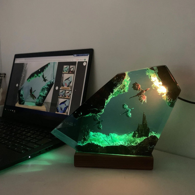 Fire Dragon and Ice Dragon Epoxy Resin Lamp, Night Light