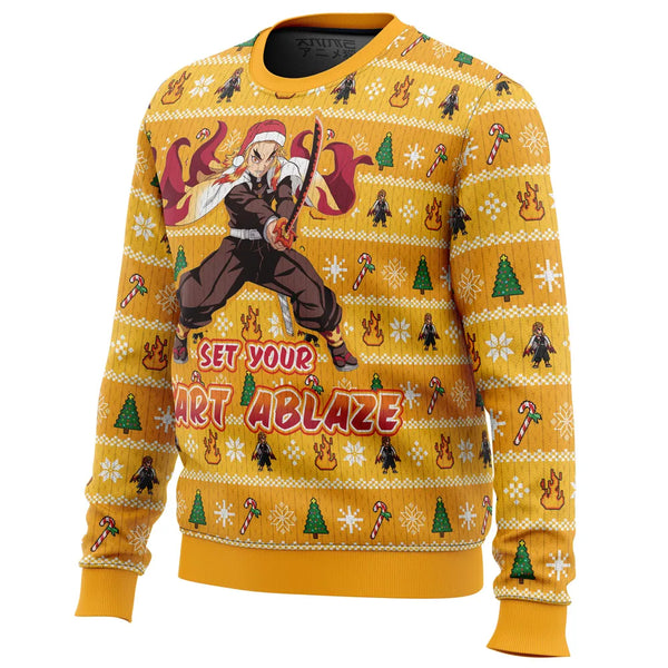 Heart Ablaze Rengoku Demon Slayer Christmas Sweater