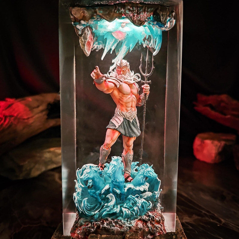 Mythology Poseidon Diorama Epoxy Resin Lamp, Night Light, Wireless Lights