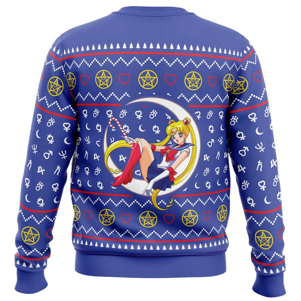 Sailor Moon Sitting on Moon Ugly Christmas Sweater