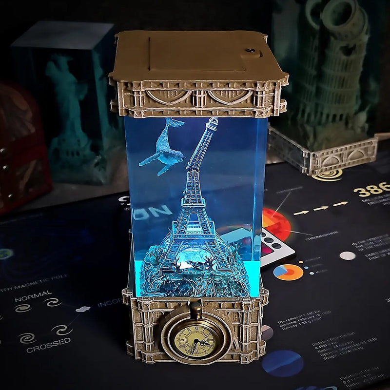 Gothic Eiffel Tower Undersea Epoxy Resin Lamp, Night Light, Wireless Lights