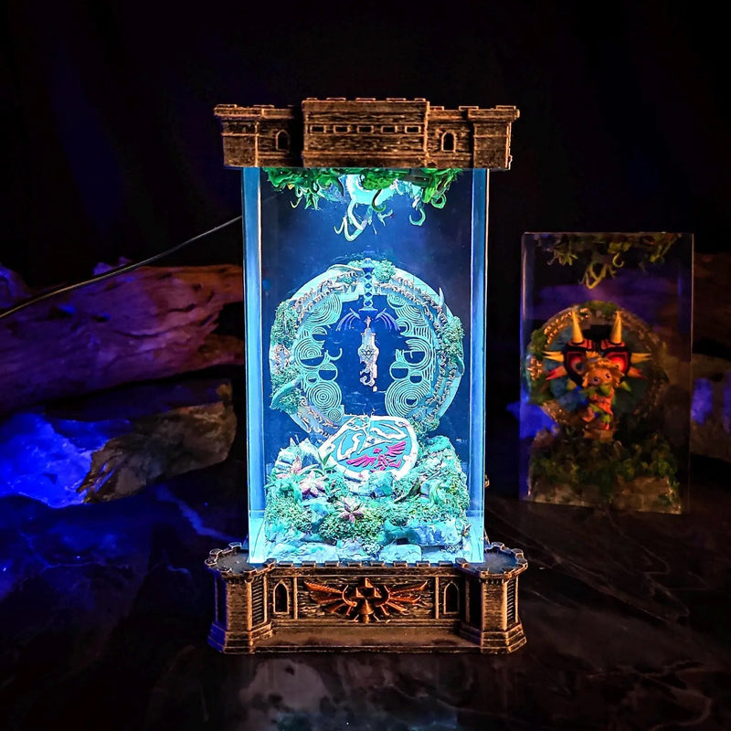 Zelda Hylian Shield and Master Sword Diorama Epoxy Resin Lamp, Night Light, Wireless Lights