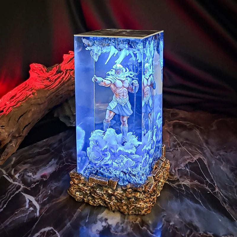 Mythology Poseidon Diorama Epoxy Resin Lamp, Night Light, Wireless Lights