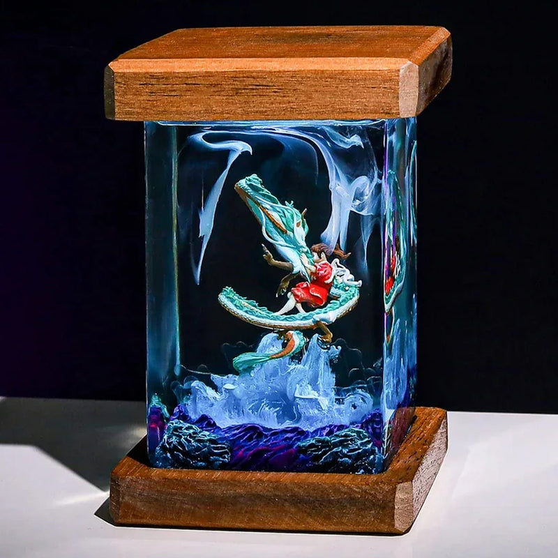 Haku and Chihiro Ghibli Spirited Away Epoxy Resin Lamp, Night Light