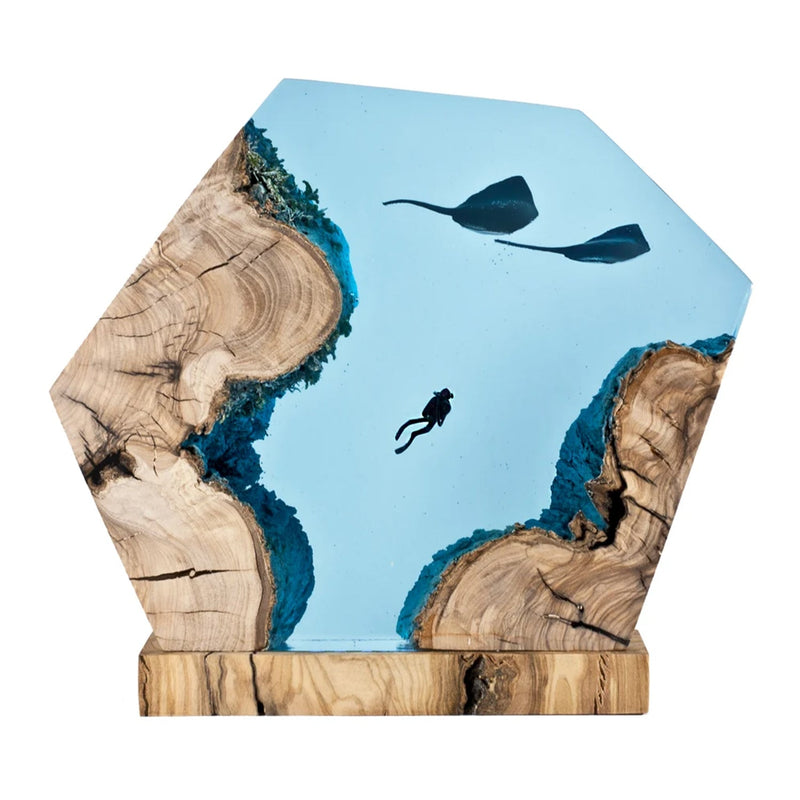 Manta Rays & Diver - High Quality Epoxy Resin Lamp