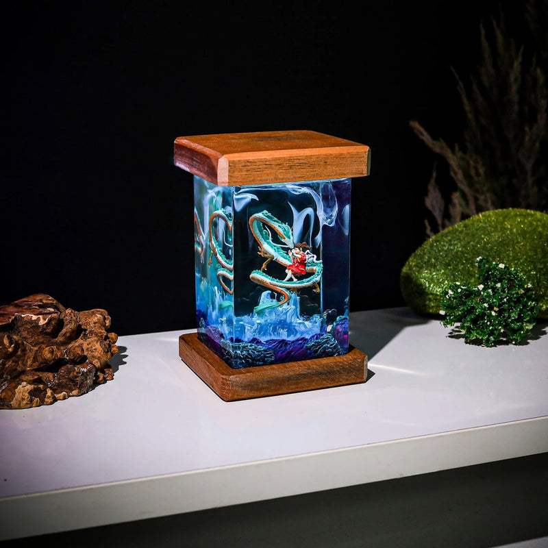 Haku and Chihiro Ghibli Spirited Away Epoxy Resin Lamp, Night Light