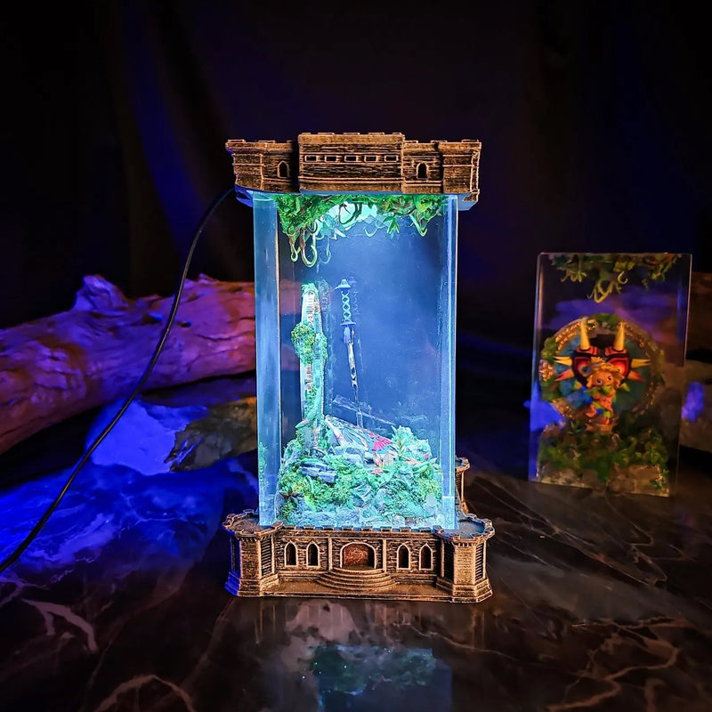 Zelda Hylian Shield and Master Sword Diorama Epoxy Resin Lamp, Night Light, Wireless Lights