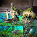 Leviathan the Sea Monster Pirates Mythology Diorama Treasure Mistery Box Gift Epoxy Resin, Night Light