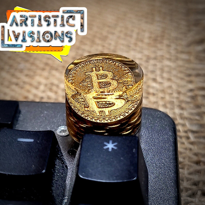 Bitcoin BTC Golden Coin Keyboard Knob Artisan Keycaps Epoxy Resin