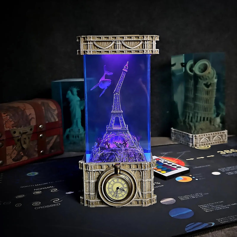 Gothic Eiffel Tower Undersea Epoxy Resin Lamp, Night Light, Wireless Lights