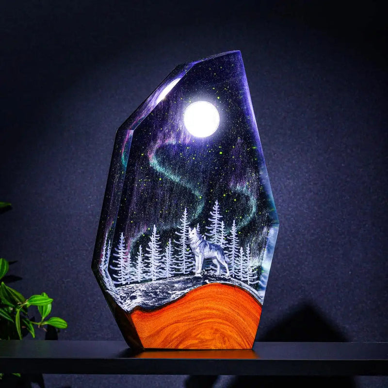 Husky The Moon Aurora Borealis Epoxy Resin Lamp, Night Light